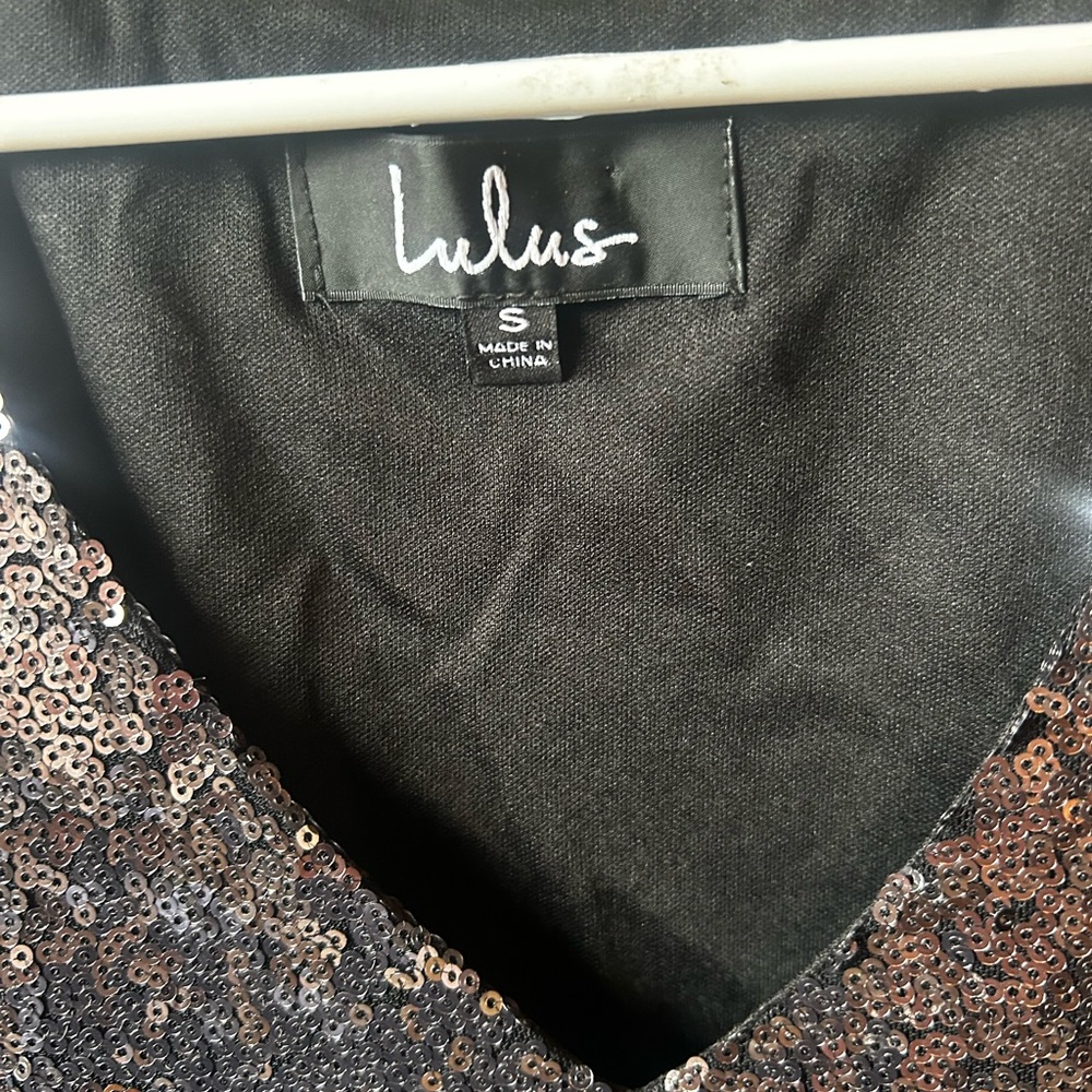 Lulu's Shimmering Black Sequin Short Sleeve Dress - Picture 2 of 4